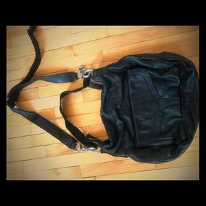 Black leather shoulder hobo bag